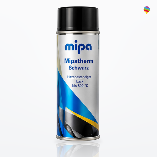 Mipa Mipatherm hitzebeständiger Lack 400 ml – weißer Hintergrund, Regenbogen-Sprechblasenlogo