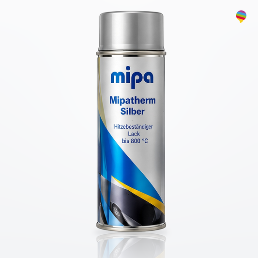 Mipa Mipatherm Silber 400 ml – weißer Hintergrund, Regenbogen-Sprechblasenlogo